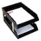 Dacasso Classic Black Leather Double Legal Trays with Gold Posts AG-1021 - alternate 1